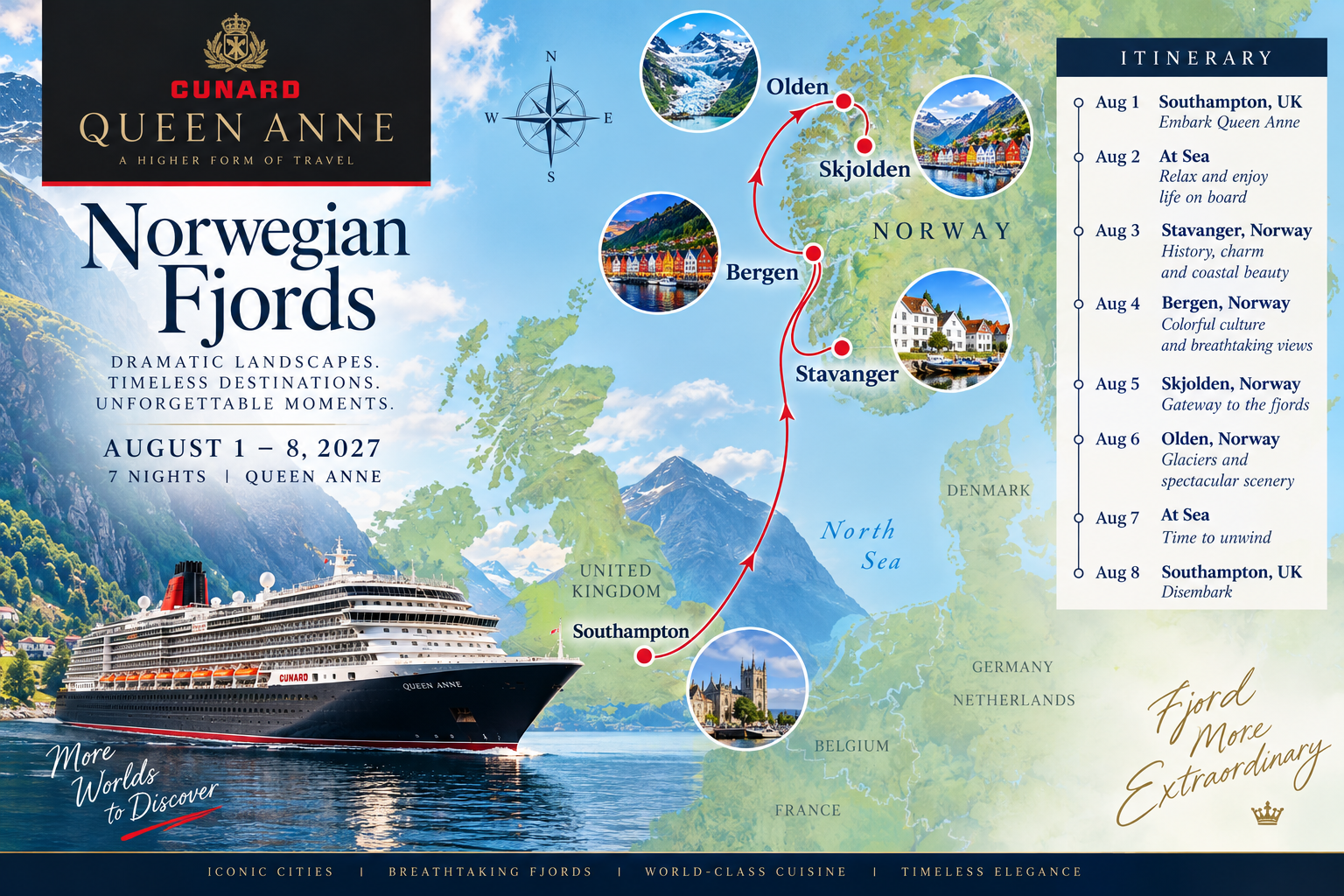 Map of Queen Anne Norwegian Fjords cruise